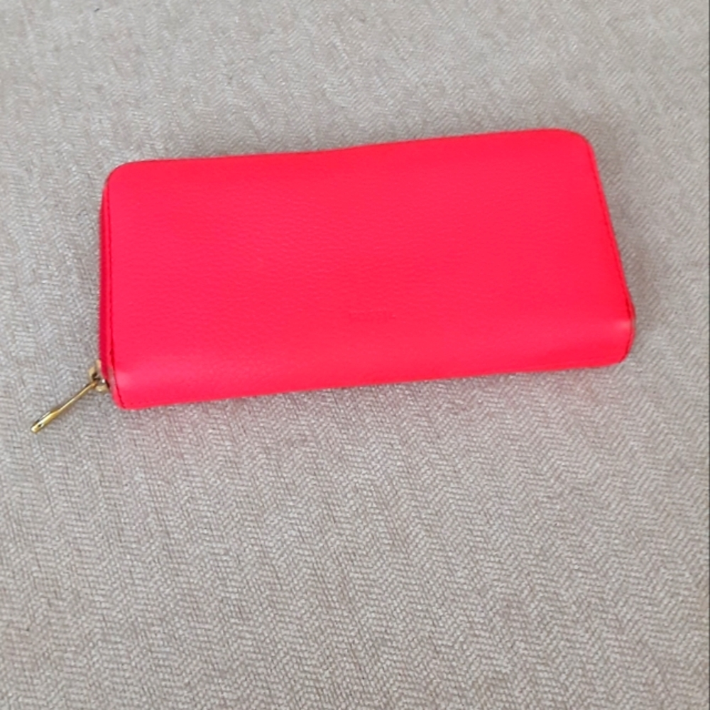 Fossil neon red leather zip wallet